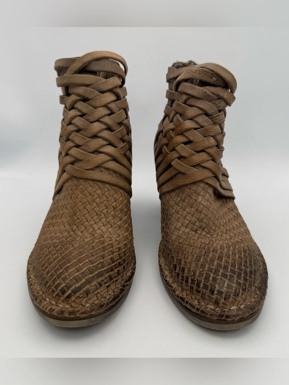 Sundance Promise Woven Burnished Leather Heeled Bootie 38 Western Boho Festival